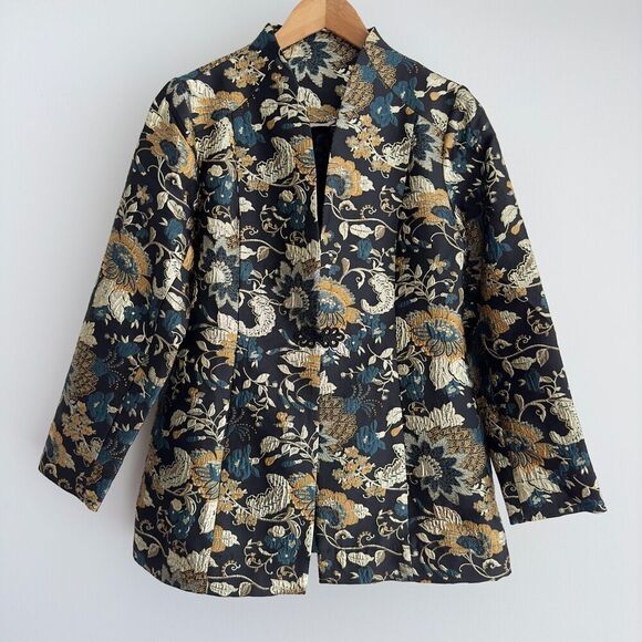 Soft Surroundings Jacket Womens Medium Brocade Asian Metallic Jacquard Viola - Picture 8 of 14